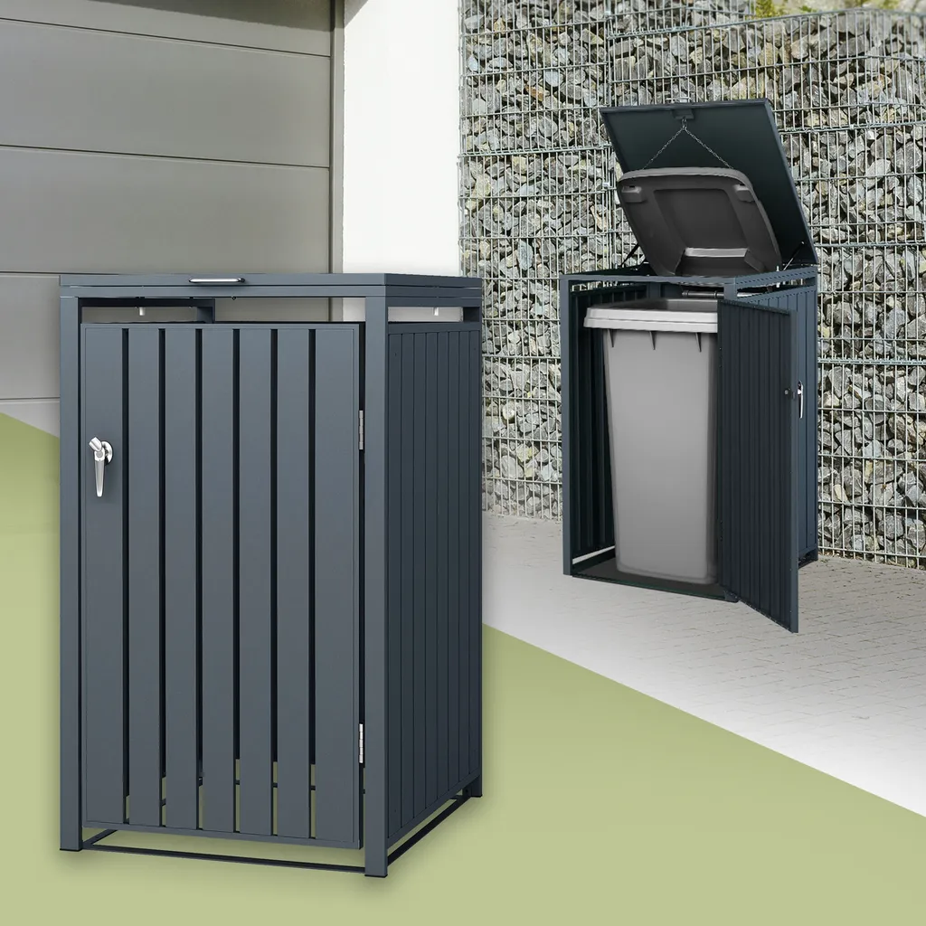 ML-Design Mülltonnenbox für 1 Tonne 240L, 68x80x116,3 cm, Anthrazit, aus Stahl, wetterfest, Abschließbare Mülltonnenverkleidung mit Klappdeckel und Tür, Müllbox Mülltonnecontainer Mülltonnenabdeckung